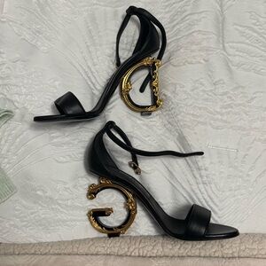 Dolce & Gabbana Leather Barocco Heel Sandals